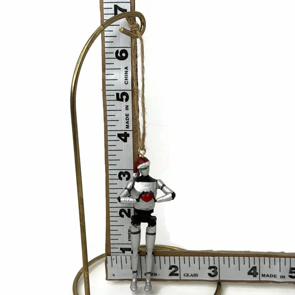 Bella Haus Silver Robot Red Heart Santa Hat Ornament